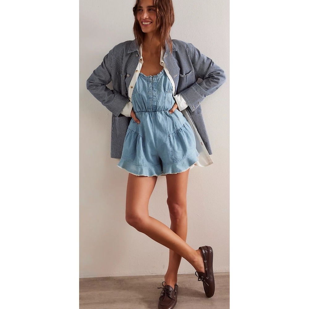 Free People Light Blue Denim Romper - Picture 4 of 10